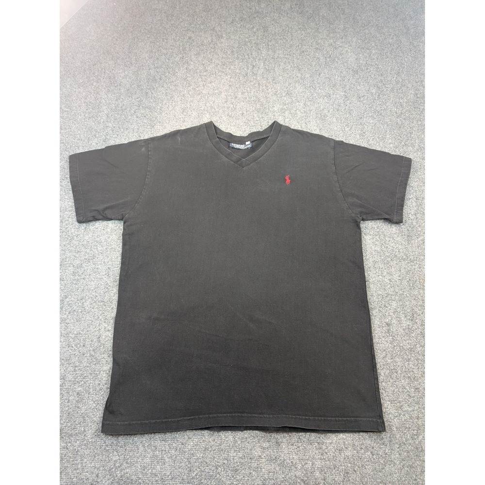 Polo Ralph Lauren Shirt Mens Black V-Neck Short Sleeve Embroidered Red Pony Logo